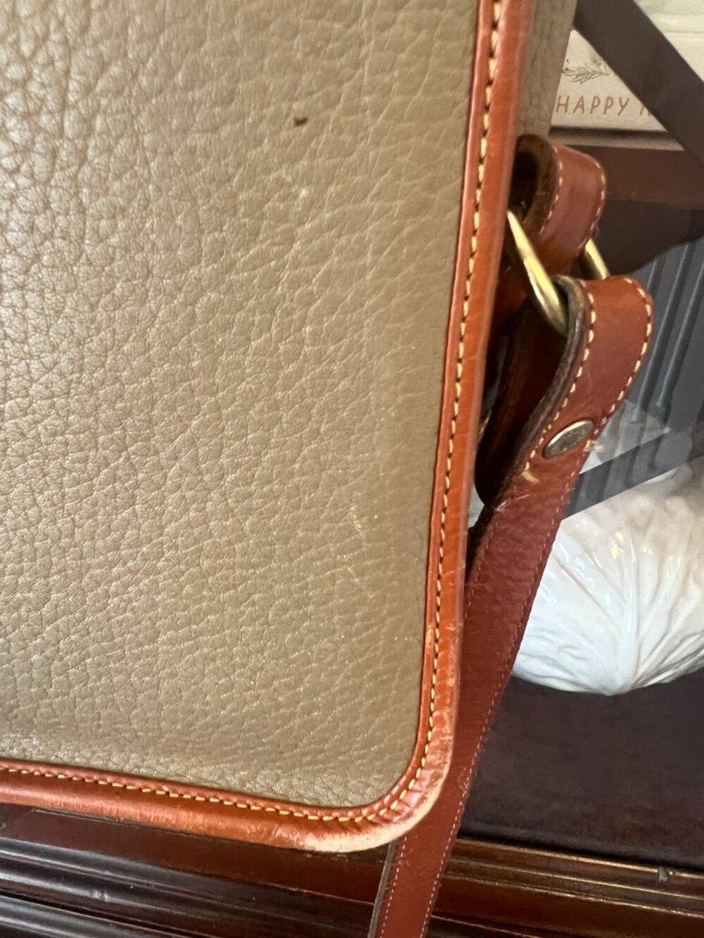 Vintage Dooney & Bourke All-Weather Leather Crossbody – Taupe & British Tan - Picture 6 of 15